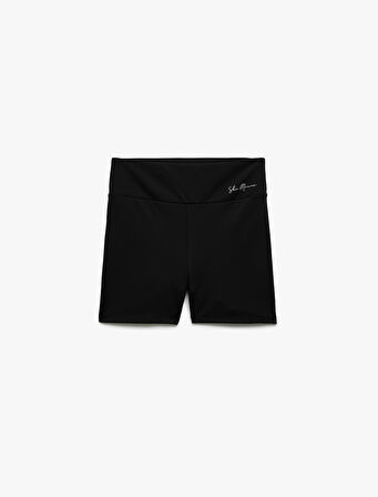 Yüksek Bel Baskılı Slim Fit Biker Spor Tayt