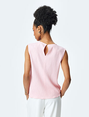Drape Detaylı Yuvarlak Yaka Kolsuz Bluz