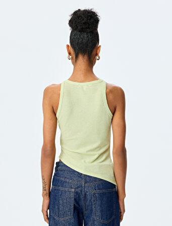 Halter Yaka Viskon Slim Fit Drapeli Kolsuz Bluz