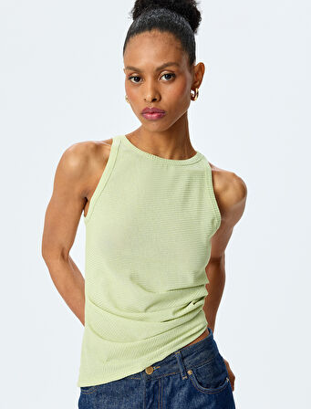Halter Yaka Viskon Slim Fit Drapeli Kolsuz Bluz