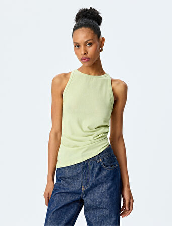 Halter Yaka Viskon Slim Fit Drapeli Kolsuz Bluz