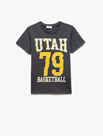 Baskılı Kısa Kollu Bisiklet Yaka Pamuklu Tişört