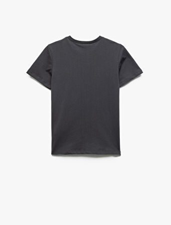 Baskılı Kısa Kollu Bisiklet Yaka Pamuklu Tişört