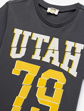 Baskılı Kısa Kollu Bisiklet Yaka Pamuklu Tişört