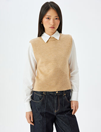 Bisiklet Yaka Kolsuz Triko Süveter