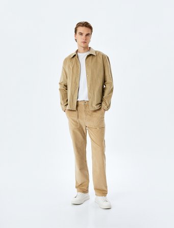 Normal Bel Chino Cep Detaylı Straight Fit Fitilli Kadife Pantolon