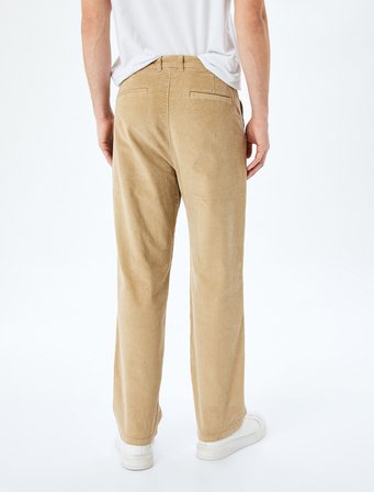 Normal Bel Chino Cep Detaylı Straight Fit Fitilli Kadife Pantolon