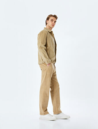 Normal Bel Chino Cep Detaylı Straight Fit Fitilli Kadife Pantolon