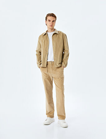 Normal Bel Chino Cep Detaylı Straight Fit Fitilli Kadife Pantolon
