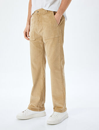 Normal Bel Chino Cep Detaylı Straight Fit Fitilli Kadife Pantolon