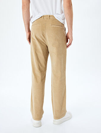 Normal Bel Chino Cep Detaylı Straight Fit Fitilli Kadife Pantolon