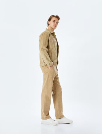 Normal Bel Chino Cep Detaylı Straight Fit Fitilli Kadife Pantolon