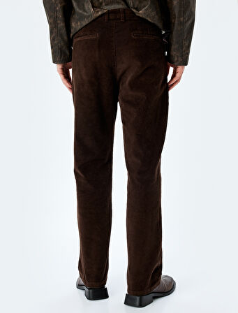 Normal Bel Chino Cep Detaylı Straight Fit Fitilli Kadife Pantolon