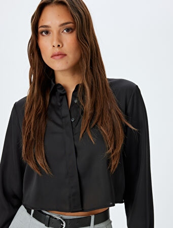 Klasik Yaka Uzun Kollu Regular Fit Crop Gömlek