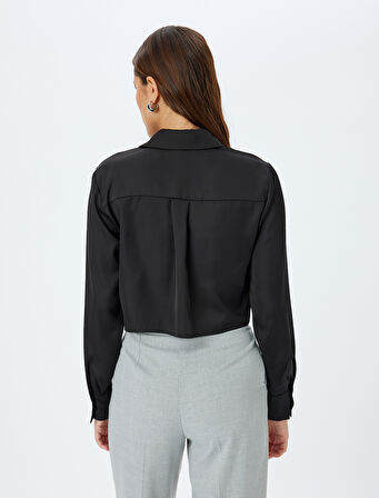 Klasik Yaka Uzun Kollu Regular Fit Crop Gömlek