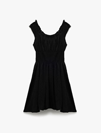Gipeli Fırfırlı Puantiyeli Volanlı Kolsuz Dokulu Poplin Mini Elbise