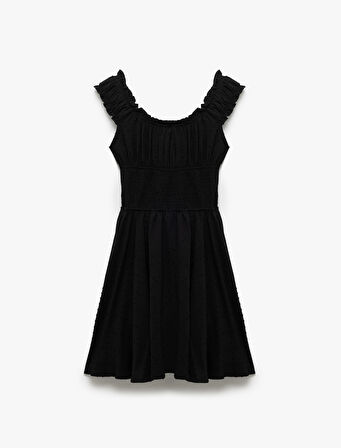 Gipeli Fırfırlı Puantiyeli Volanlı Kolsuz Dokulu Poplin Mini Elbise