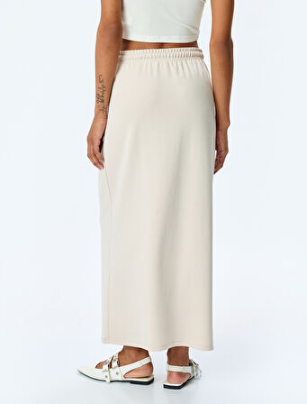 Modal Karışımlı Oversize Beli Bağcıklı Midi Etek