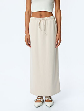 Modal Karışımlı Oversize Beli Bağcıklı Midi Etek