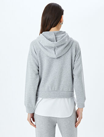 Çift Kumaş Kullanımlı Üç İplik Kapüşonlu Oversize Sweatshirt