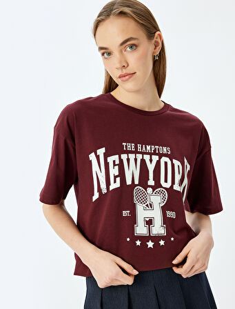 Kolej Baskılı Kısa Kollu Bisiklet Yaka Rahat Kalıp Tişört