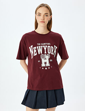 Kolej Baskılı Kısa Kollu Bisiklet Yaka Rahat Kalıp Tişört