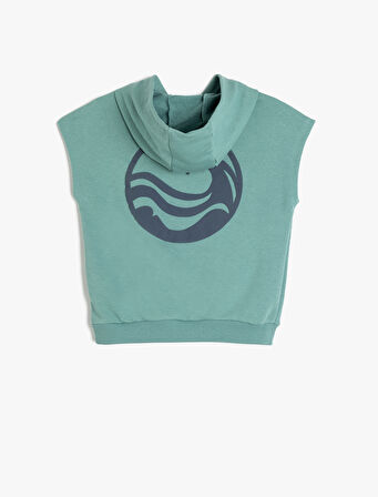 Kolsuz Oversize Baskı Detaylı Kanguru Cepli Kapşonlu Sweatshirt