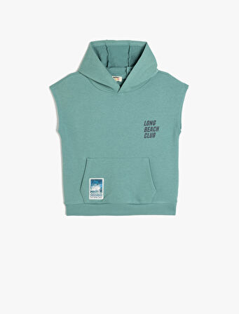 Kolsuz Oversize Baskı Detaylı Kanguru Cepli Kapşonlu Sweatshirt