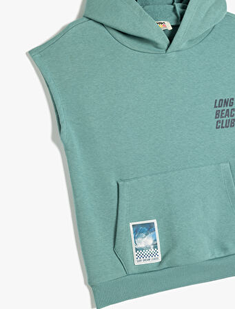 Kolsuz Oversize Baskı Detaylı Kanguru Cepli Kapşonlu Sweatshirt