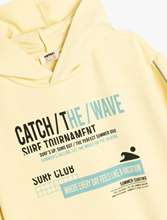 Kapşonlu Uzun Kollu Slogan Baskılı Oversize Sweatshirt