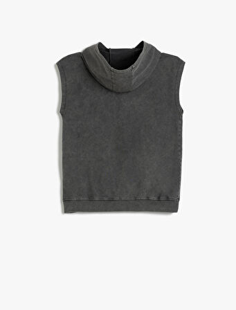 Pamuklu Baskı Detayı Kolsuz Oversize Sweatshirt