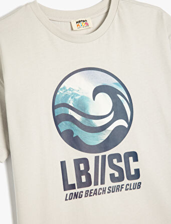 Bisiklet Yaka Kısa Kollu Pamuklu Baskı Detaylı Oversize Tişört