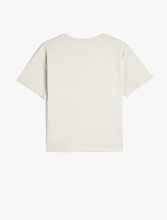 Bisiklet Yaka Kısa Kollu Pamuklu Baskı Detaylı Oversize Tişört