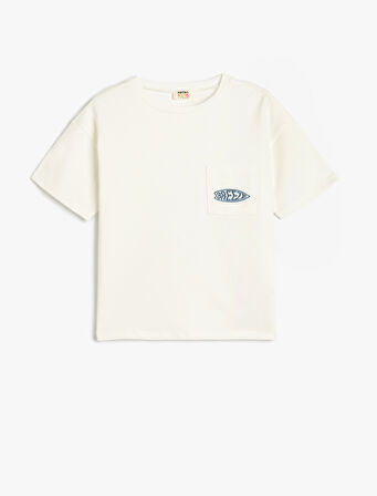 Nakış Detaylı Kısa Kollu Bisiklet Yaka Pamuklu Oversize Tişört