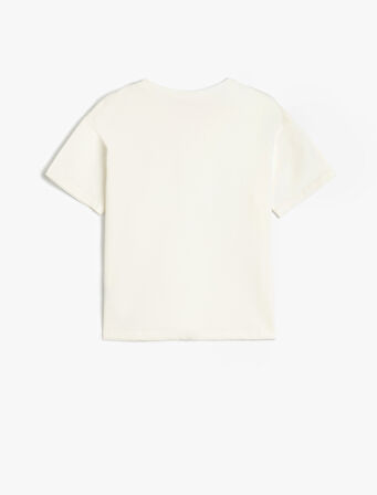 Nakış Detaylı Kısa Kollu Bisiklet Yaka Pamuklu Oversize Tişört