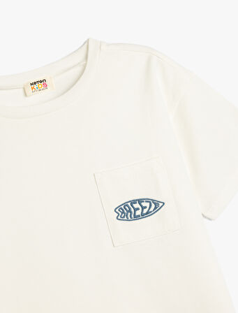 Nakış Detaylı Kısa Kollu Bisiklet Yaka Pamuklu Oversize Tişört