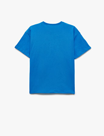 Dinozor Baskılı Bisiklet Yaka Kısa Kollu Pamuklu Tişört