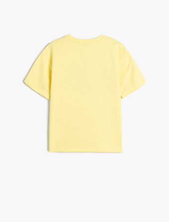 Slogan Baskılı Kısa Kollu Bisiklet Yaka Oversize Tişört