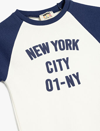 Bisiklet Yaka Baskı Detaylı Renk Bloklu Kısa Kollu Tişört