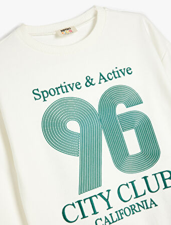 Kolej Baskılı Uzun Kollu Bisiklet Yaka Sweatshirt