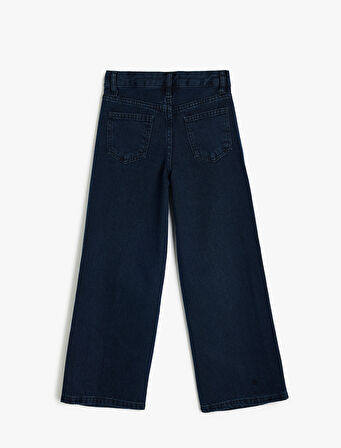 Pamuklu Zımba Detaylı Cepli Bol Paça Denim Pantolon