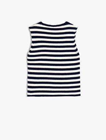 Düğme Detaylı Bisiklet Yaka Viskon Karışımlı Çizgili  Atlet