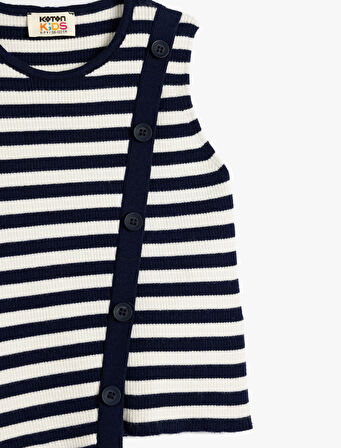 Düğme Detaylı Bisiklet Yaka Viskon Karışımlı Çizgili  Atlet