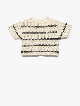 Bisiklet Yaka Dokulu Kısa Kollu Triko Kazak 