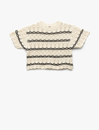 Bisiklet Yaka Dokulu Kısa Kollu Triko Kazak 