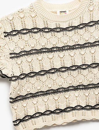 Bisiklet Yaka Dokulu Kısa Kollu Triko Kazak 