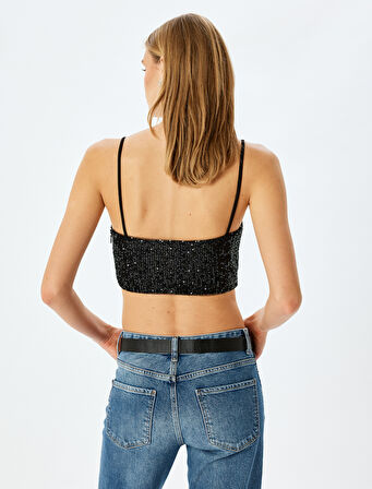 Pullu Payetli İnce Askılı Crop Atlet 