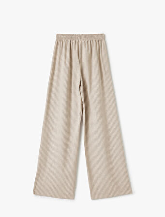 Viskon Karışımlı Beli Bağcıklı Çizgili Bol Paça Pantolon