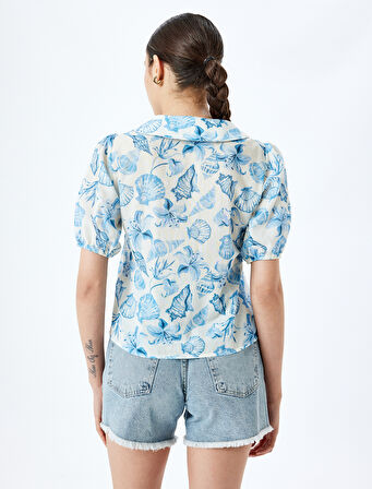 Balon Kol Çiçekli Düğmeli Crop Oversize Gömlek