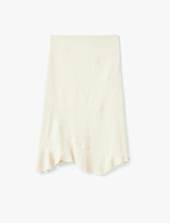 Asimetrik Midi Yüksek Bel Dikiş Detaylı Etek